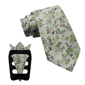 1486 Floral Ties , 3pcs/set Neck Tie Pocket Square Holder Set for Wedding